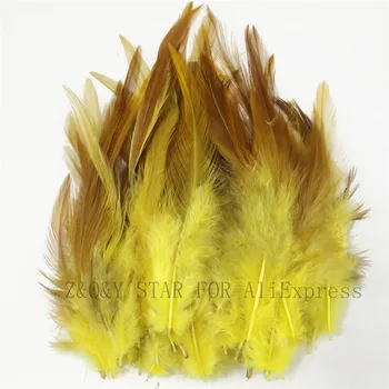 100 kuracie perie 4-6 cm farbené žltá DIY plavidlá, šperky perie
