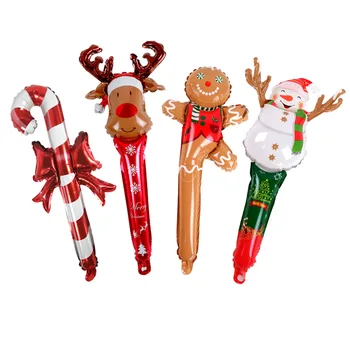24 Palcový Vianočné Nafukovacie Stick Candy Cane Elk Hlavu Perník Muž Snehuliak Holding Balóny Nový Rok Party Banquet Dodávky