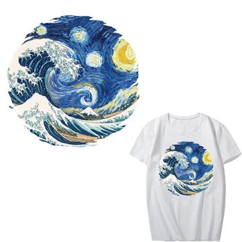 Van Gogh Patch Žehlička na Transfery na Oblečenie DIY T-shirt Appliques Prenos Tepla Vinyl Na Hviezdna Noc Nálepky na Oblečenie