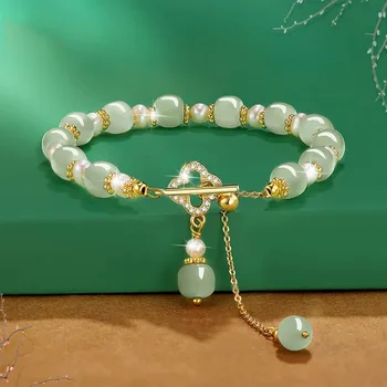 2022 Vintage Svetlo Luxusné Imitácia Hetian Jade Korálkové Kúzlo Náramok Strany Bežné Pearl Zirkón Módne Šperky pre Ženy, Darčeky