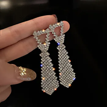 FYUAN Lesk Geometrické Krištáľové Náušnice pre Ženy Bijoux Kravatu Tvar Drahokamu Visieť Náušnice Vyhlásenie Šperky