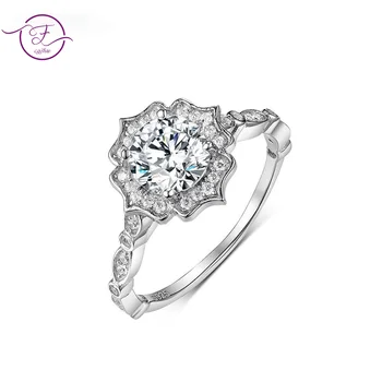 925 Sterling Silver Ring Kvet Tvar Kolo Moissanite Zapojenie snubný Prsteň pre Ženy, Luxusné Halo Moissanite Šperky