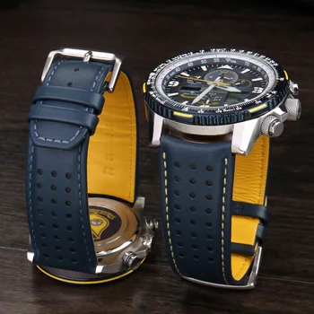 22 mm 23 mm Modrá farba Originálne Kožené Watchband Popruh Mužov Watchband Pre Občana AT8020-54L/JY8078 so skladacou sponou náramok