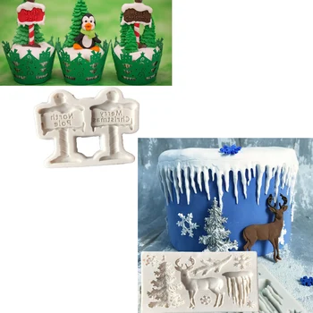 Severný Pól Sviečku A Veselé Vianoce Strom Elk Snowflake Cencúľ Tortu Formovať Čokoládu Formy Kuchynská linka, Pečenie Koláča Nástroj DIY S