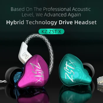 KZ ZST X 1BA+1DD In-Ear Slúchadlá Hybrid Jednotky HIFI Basy Headset Športové DJ Slúchadlá S postriebrený Kábel Slúchadlá Pre ZSTX ZSN