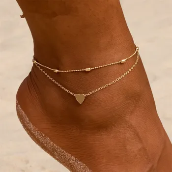 Ženy ponožky naboso srdce háčkovanie sandále na nohy šperky dve vrstvy nohy nohy náramok ponožky