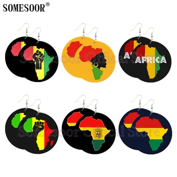 SOMESOOR Zjednotiť Afriku Farby Mapy Dreva Drop Náušnice Silný Päsť Afro Etnických Headwrap Žena dizajn, Šperky Pre Černochov Dary