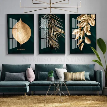 Abstrakt Zlaté Rastlina Listy, Obrázky Na Stenu Plagát Moderný Štýl Plátno Umenie Maľba Tlačí Na Obývacia Izba Domov Dekor Stravovanie