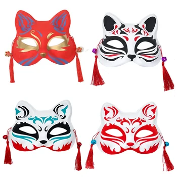 Anime Fox Maska Ručne Maľované Japonský Polovicu Tváre Mačka Maska Maškaráda Loptu Kabuki Kitsune Halloween Masky Cosplay Party Prop