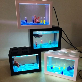 USB Mini Akvárium akvárium s LED Lampou Svetlo Betta Ryby Boj Valec Ryby Akvarijné Nádrž Akvárium Dekorácie akvárium