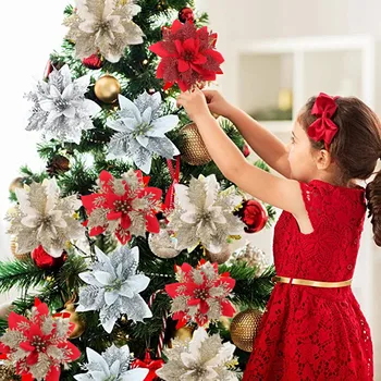 5 ks 14 cm Lesk Umelé Kvety, Vianoce Vianočný Stromček, Ozdoby Veselé Vianočné Dekorácie pre Domov Nový Rok Darčeky Navidad