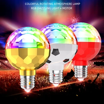 Led Žiarovka E27 RGB Disco Lampa 360° Automatické Otáčanie Farebné Magické Gule, Svetlo Fáze Efekt Atmosféry Lampy, Party, Klub Bar KTV