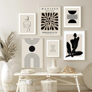 Boho Matisse Plagát Béžová Čierna Abstraktné Line Art Plátne, Obrazy Na Stenu Tlač Obrázkov Spálne, Obývacia Izba Interiér Domova