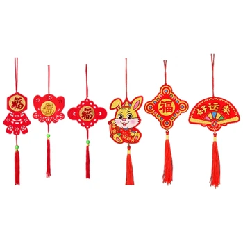 7-Dielna Čínsky Nový Rok Dekorácie Boh Bohatstva s Strapec Fu Tradičné Šťastie Závesy Ozdoby na Nový Rok Drop shipping