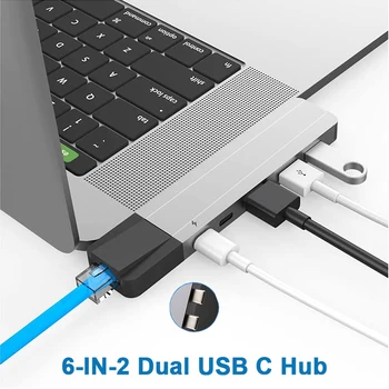 Dual USB C Hub Thunderbolt Adaptér 3 Dock s 4K HDMI, Gigabit Ethernet Rj45 1000M TF/SD Reader 100W PD pre MacBook Pro/Vzduch M1