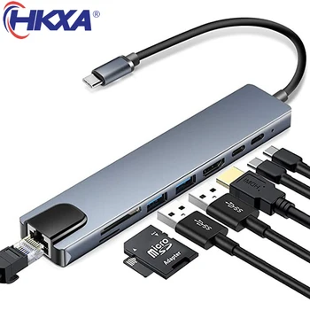 USB C Hub Typ-C 3.1 až 4K Kompatibilný s HDMI RJ45 USB, SD/TF Karty, Čítačky PD Rýchle Nabitie 8-v-1, USB Dock Pre MacBook Air Pro PC HUB