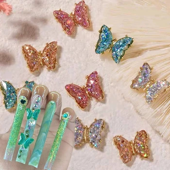 10Pcs Nechtov Šperky Kamienkami Crystal Gem Dekorácie 3D Gitter Luxusné Nechty Butterfly Umenie Charms Farebný Motýľ Pre Nechty