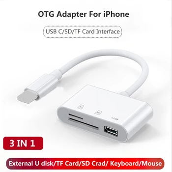 3 V 1 USB C TF Čítačky na Karty SD Adaptér Pre iPhone 13 12 11 Pro 3.0 OTG Čítačka Kariet Fotoaparát Fotografií Prenos Do Telefónu Splitter