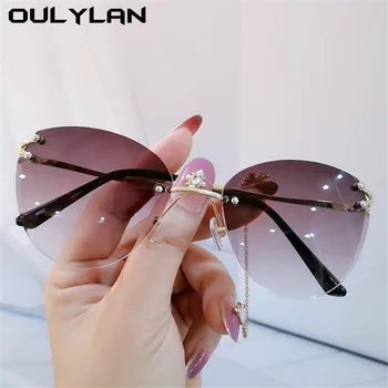 Oulylan Cat Eye bez obrúčok slnečné Okuliare Ženy, Luxusné Orezávanie Slnečné Okuliare Retro Lady Gradient Okuliare Outdoor Odtiene UV400 Okuliare