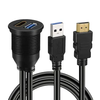 USB 3.0 A HDMI-kompatibilný s HDMI-kompatibilné + USB3.0 AUX Rozšírenie Prístrojovej dosky Nepremokavé Auto Flush Mount Kábel