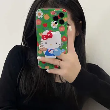 Sanrio Dobrý deň, Kittys Kvet Silikónové Cartoon Telefón púzdra Pre iPhone 13 12 11 Pro Max XR XS MAX 8 X 7 2022 Žena Estetický Kryt