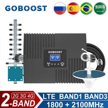 GOBOOST Dual Band Celulárnej Zosilňovač 2G, 3G, 4G Siete Booster LTE 1800 UMTS 2100 MHz Pásma 1 3 Repeater S Anténou Nastaviť