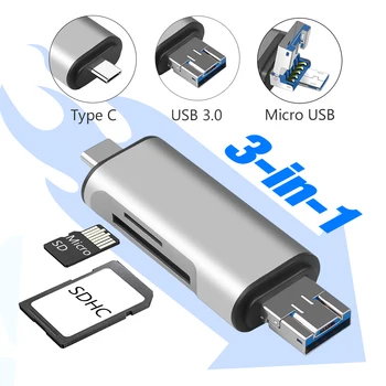 3 V 1 Typ C Čítačka Kariet SDHC SD TF MicroSD Kariet Micro USB OTG Adaptér Pre Macbook Pre Huawei Xiao Android Telefón PC