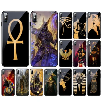 Umelecké Egypt Nefertiti Anubis Ankh Faraóna Sklo Telefón puzdro pre iphone 14 13 12 11 Pro Max XS XR X 8 7 Plus SE2 Prípade