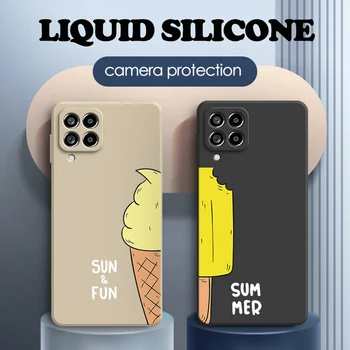 Roztomilý Ice Cream Vzor Telefón puzdro pre Samsung Galaxy M53 M33 M42 M32 M40S 5G Námestie Tekutý Silikónový Pôvodné Páry Kryt Funda