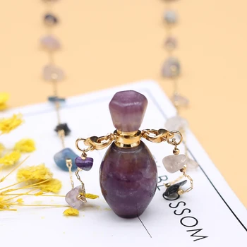 Prírodné Semi-precious Stone Fluorite Parfum Fľašu Prívesok Náhrdelník Reťazca DIY Šperky Ženy Príslušenstvo Darček