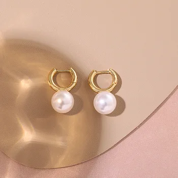 Zlatá Farba Pearl Robustný Hoop Náušnice Pre Ženy Francúzsky Tvorivé Náušnice Šperky Nové