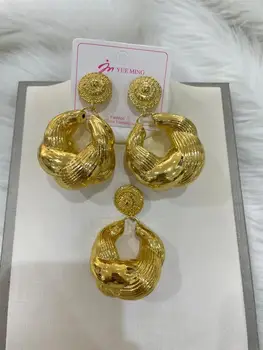 Ženy šperky Set Náušnice A Prívesok Veľký Prívesok Pozlátené Luxusné Nigéria Dubaj Šperky Sady Pre Ženy