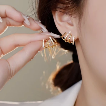Kórejský Earing Pazúr Ucho Klip Náušnice pre Ženy so Štyrmi Kolíkmi Nastavenie CZ Uchu, Náušnice, Módne Šperky Dievča, Darček
