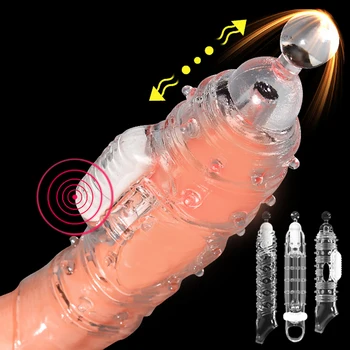 Rozšírenia kondóm Penis Rukáv Muž Rozšírenie Odkladu Vibrátor klitoris masér Kohút vibračný Krúžok kryt Dospelých, Sexuálne Hračky Pre Mužov