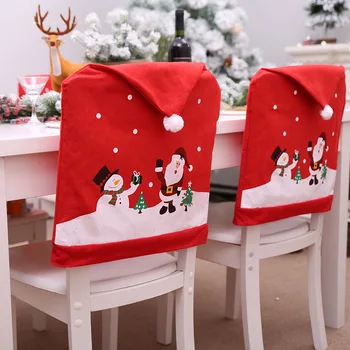 4PCS Stoličky Kryt Jedálenský Stôl Santa Claus Snehuliak Červený uzáver Ornament Stoličke Zahŕňa Vianočný Dekor Tabuľka Nový Rok Dodávky