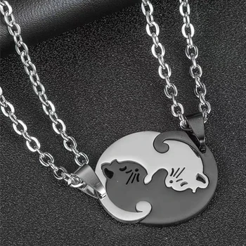 Roztomilý Čierna Biela Mačka Pár Náhrdelníky Pre Ženy Kovové Reťaze Náhrdelník pre Najlepšími Priateľmi Dar Priateľstva Šperky Yin Yang Náhrdelník