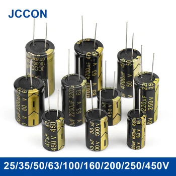 2 ks JCCON Hliníka, Elektronické Kondenzátor 25/35/50/63/100/160/200/250/450V Vysoká Frekvencia Low ESR Kondenzátory, Kapacita